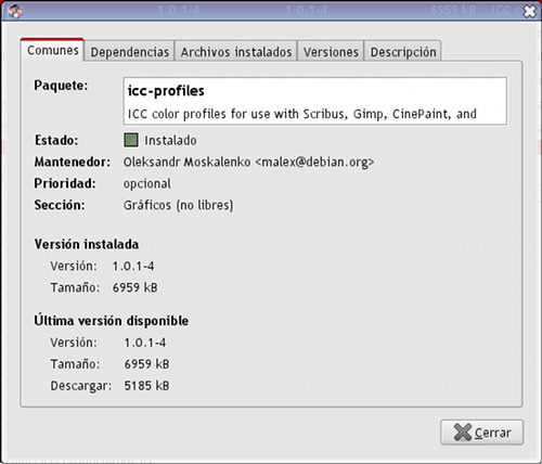 Propiedades del paquete icc-profiles