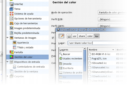Configurando los perfiles de color en Gimp