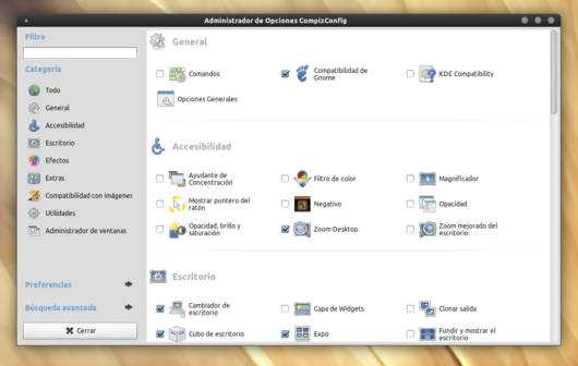 CompizConfig Settings Manager funcionando correctamente