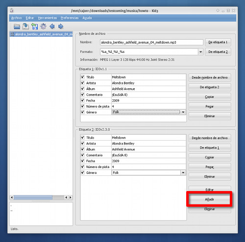 Editando el mp3 con Kid3