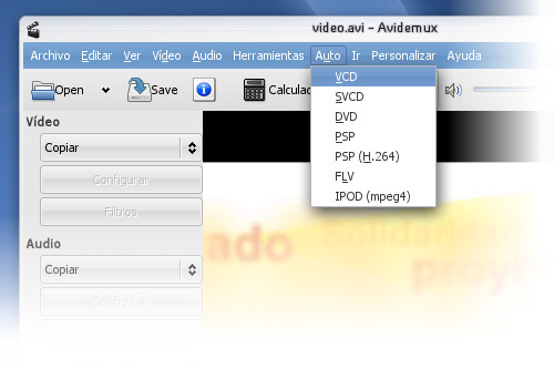 Avidemux con preset VCD