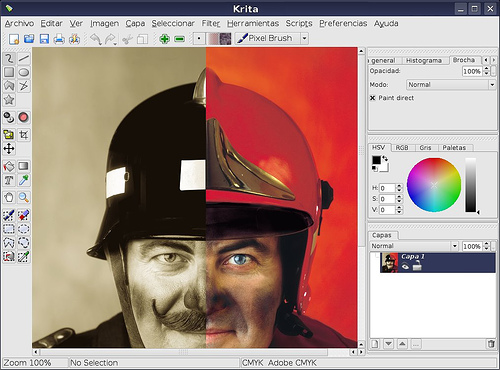 Krita editando una imagen en CMYK