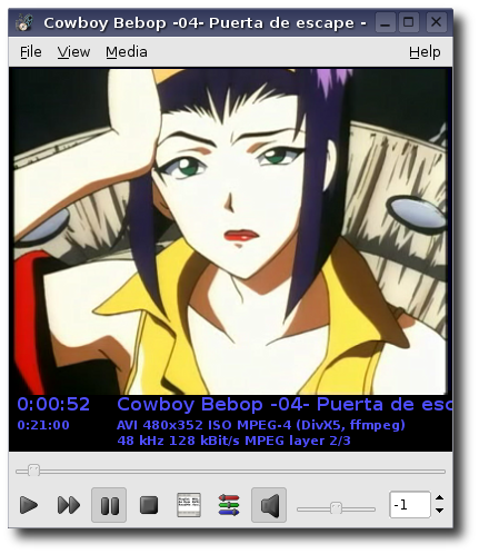 Captura de pantalla del programa gxine reproduciendo un video codificado para PC.