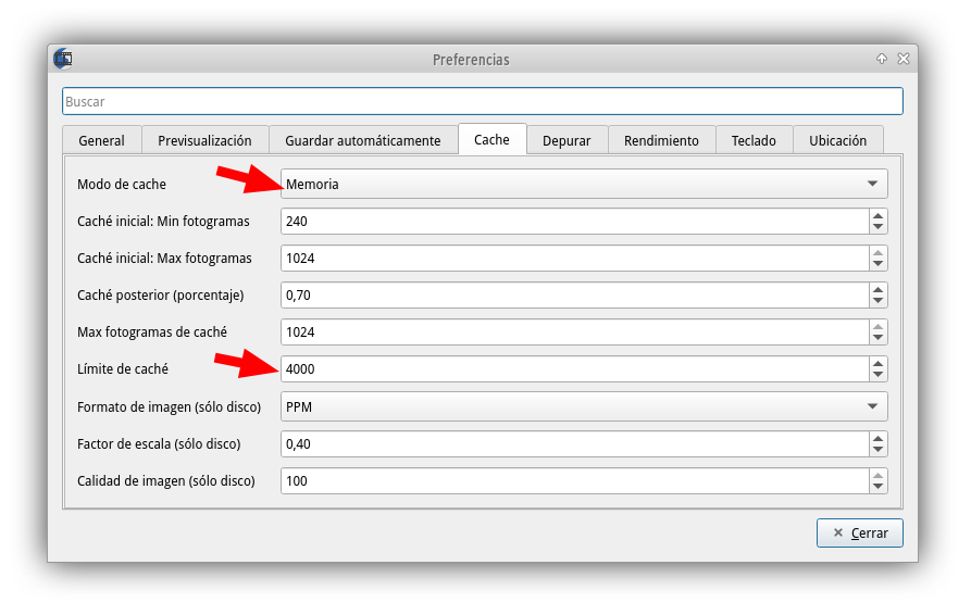 Openshot - Configurar Caché