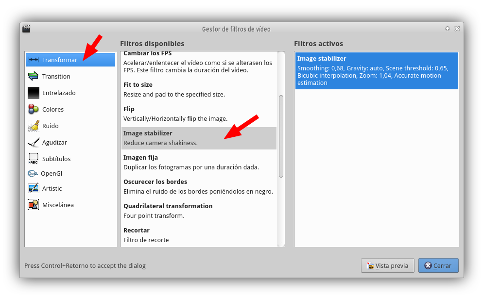 Estabilizando un vídeo con Avidemux