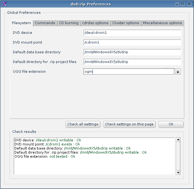 Pestaa de configuracin del Sistema de Archivos de DVD::RIP