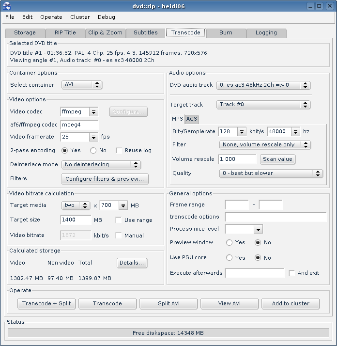 Configurando las opciones de codificacin de Video y Audio en DVD::RIP