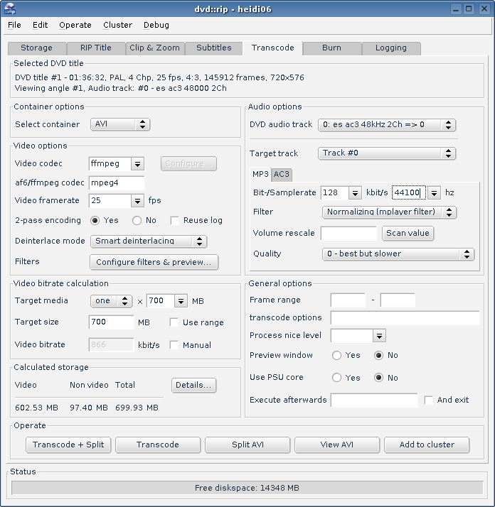 Configurando las opciones de codificacin de Video y Audio en DVD::RIP