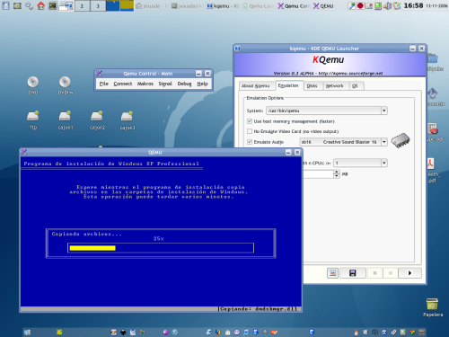 KQemu ejecutando la instalación de Windows XP