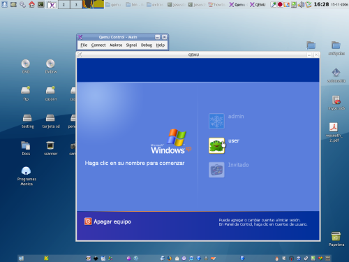 Windows XP ejecutándose sobre QEMU en Debian