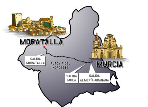 Mapa indicativo de ruta desde Murcia hasta Moratalla