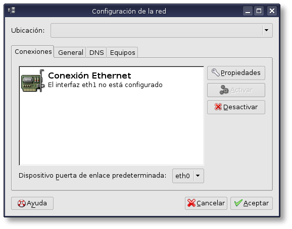 Diálogo de configuración de red de Gnome 1