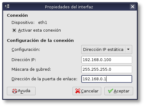 Diálogo de configuración de red de Gnome 2