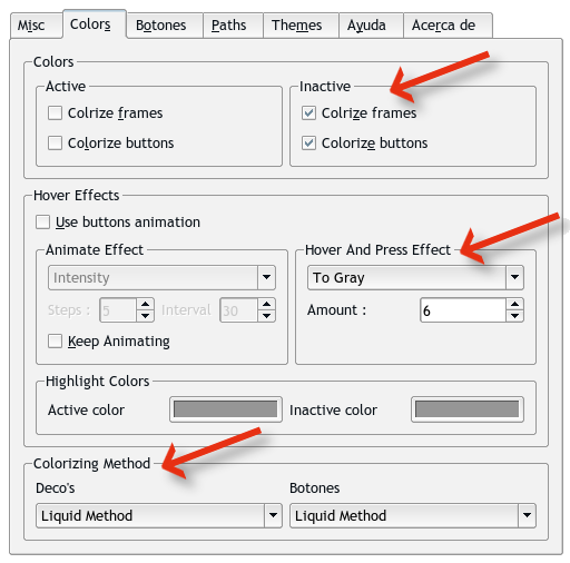 Configuración del tema Dekorator: mezcla de colores